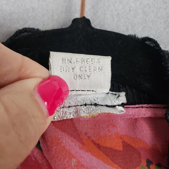 Vintage Women's M Semi Sheer Robe Kimoni Black‎ Floral Beaded Lace Trim - Picture 6 of 10